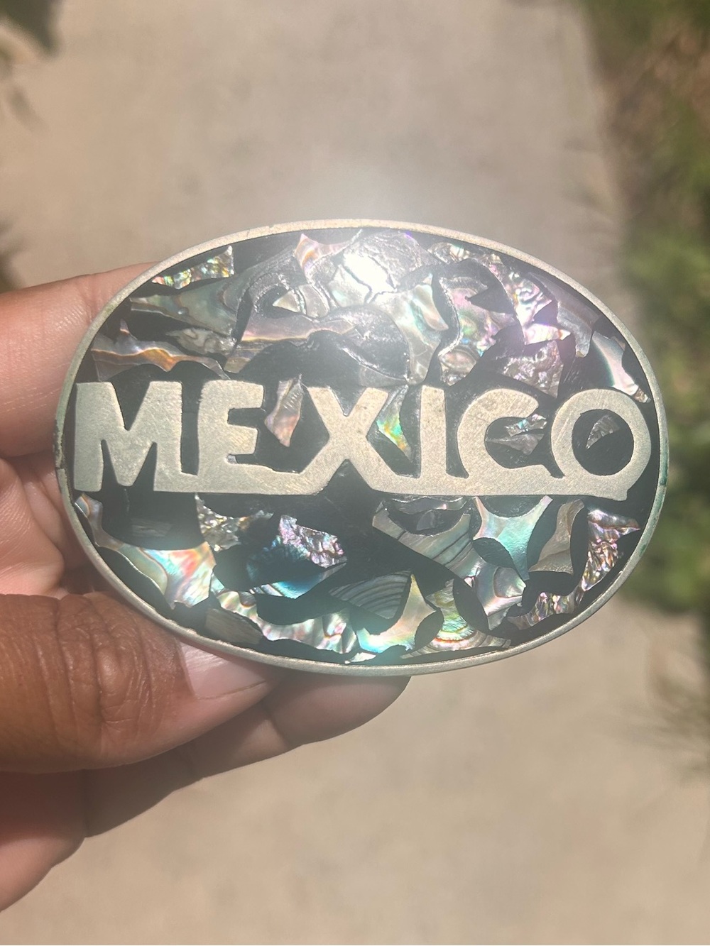 Mexico Abalone Shell Oval Belt Buckle Vintage